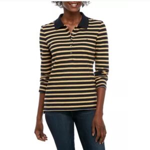 Tommy Hilfiger Navy/Yellow Striped 5 Button Long women's size large Preowned